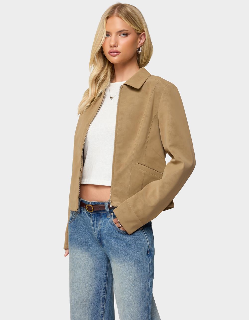 EDIKTED Cozette Faux Leather Jacket - BROWN