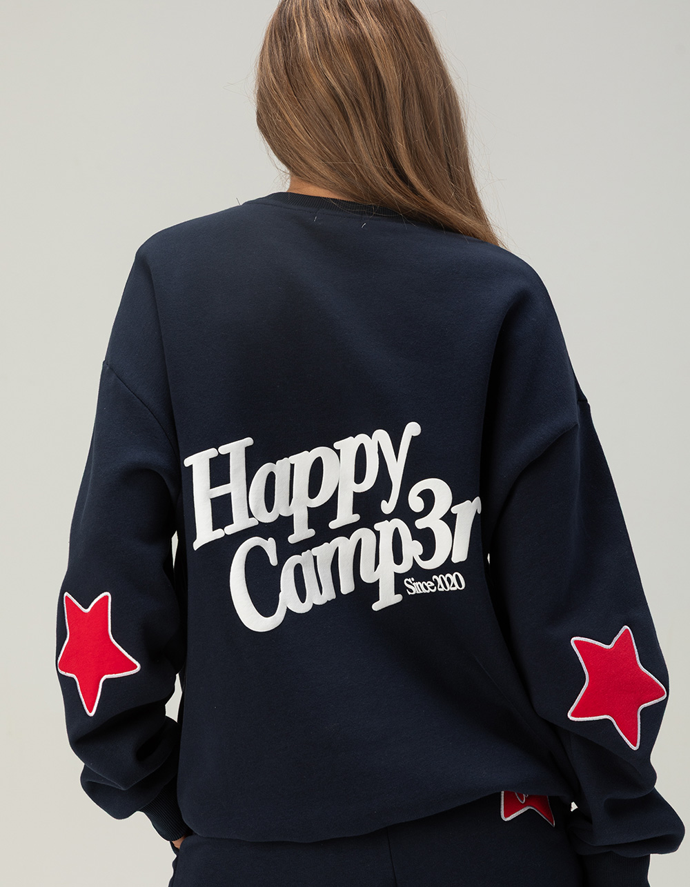 HAPPY CAMP3R USA Womens Crewneck Sweatshirt - NAVY