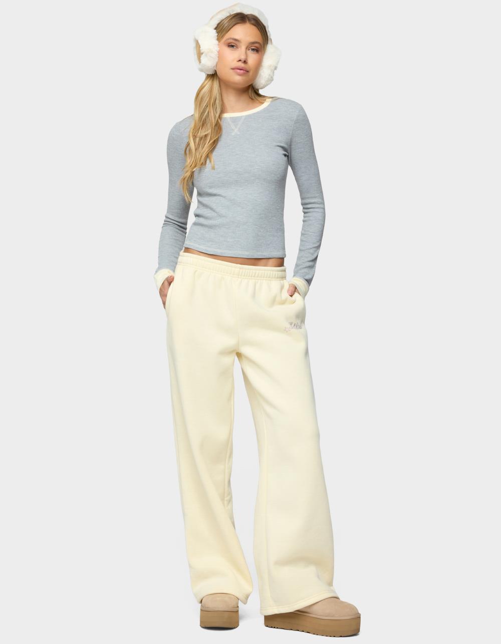 EDIKTED Rora Contrast Long Sleeve Waffle Top - GRAY