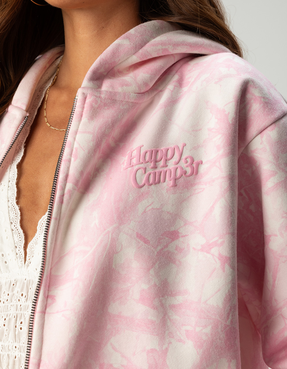 HAPPY CAMP3R PINK Camo Womens Zip-Up Hoodie - COMBO