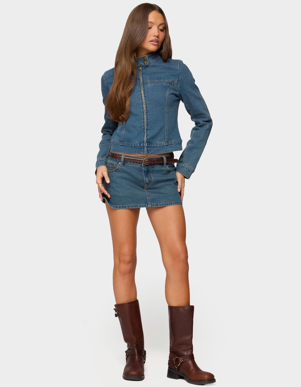 EDIKTED Josiee Stretchy Denim Mini Skort - LIGHT BLUE