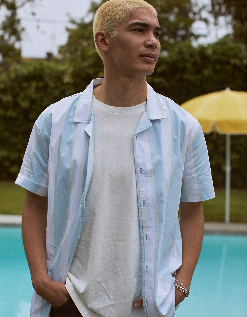 RSQ Mens Stripe Button Up Shirt - WHT/BLUE
