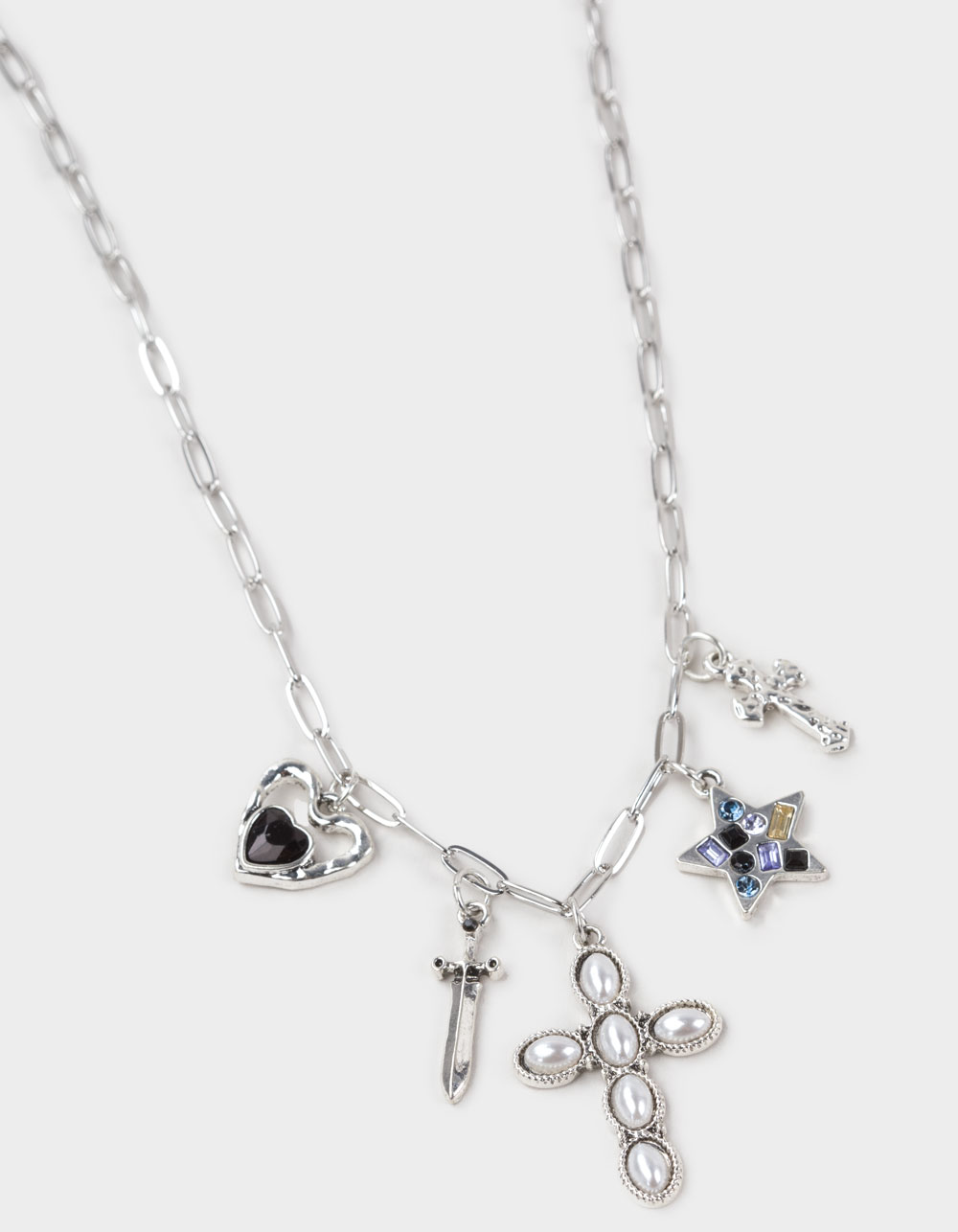 RSQ Cross/Star/Heart Charm Necklace - SILVER