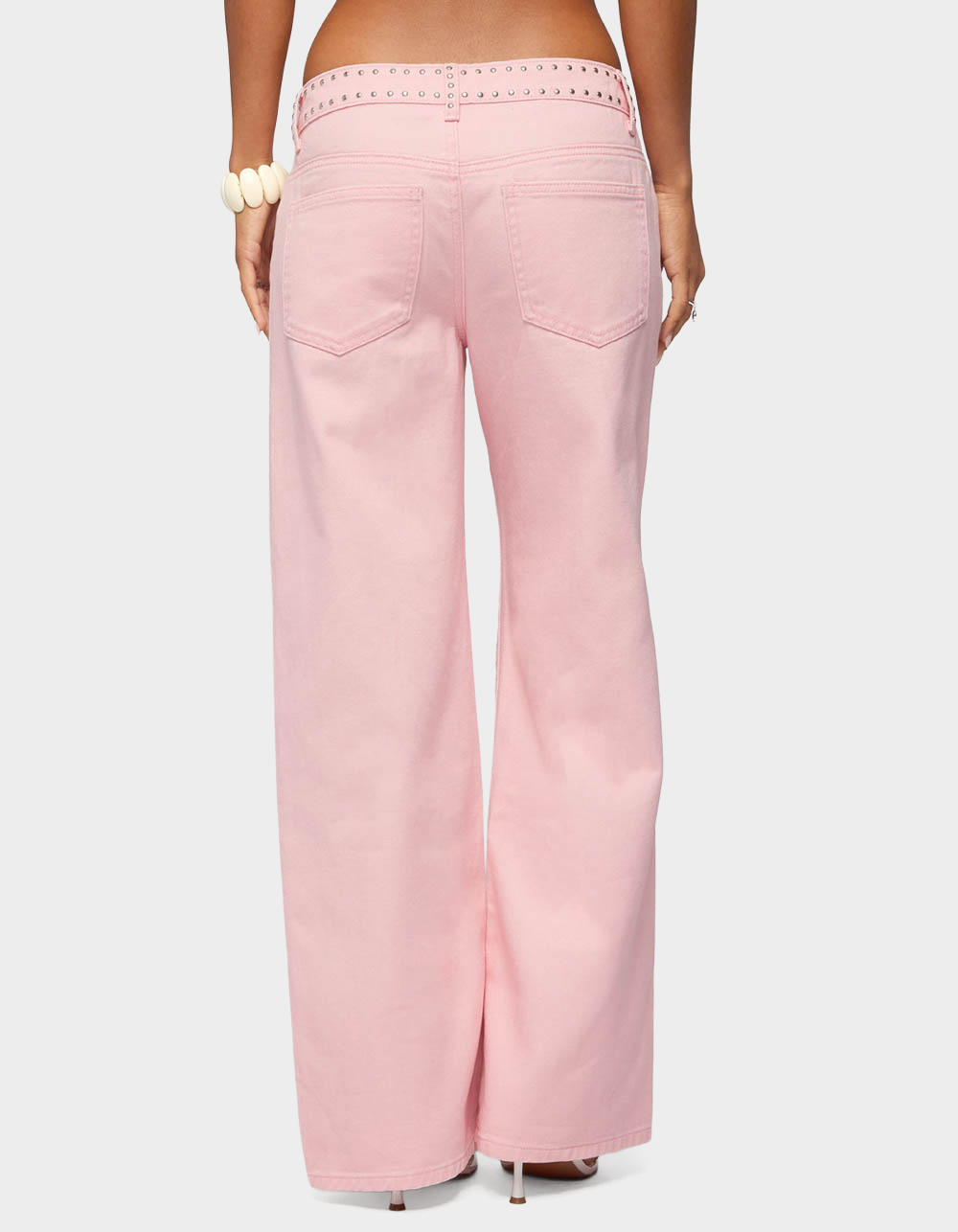 EDIKTED Quincy Studded Low Rise Baggy Jeans - LIGHT PINK