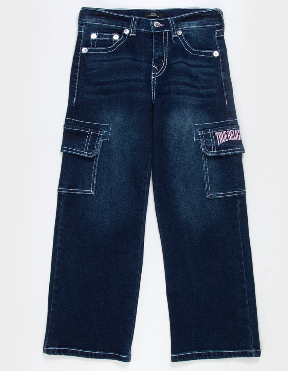 TRUE RELIGION Star Stitch Girls Cargo Jeans - Dark Wash