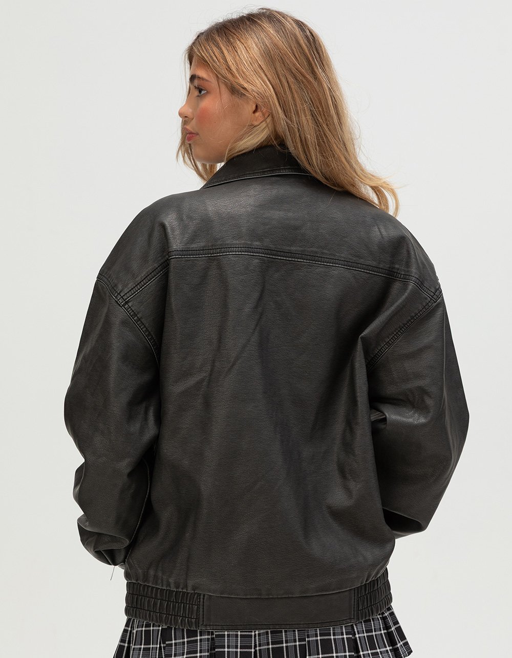 RSQ Womens Oversized Faux Leather Bomber Jacket
