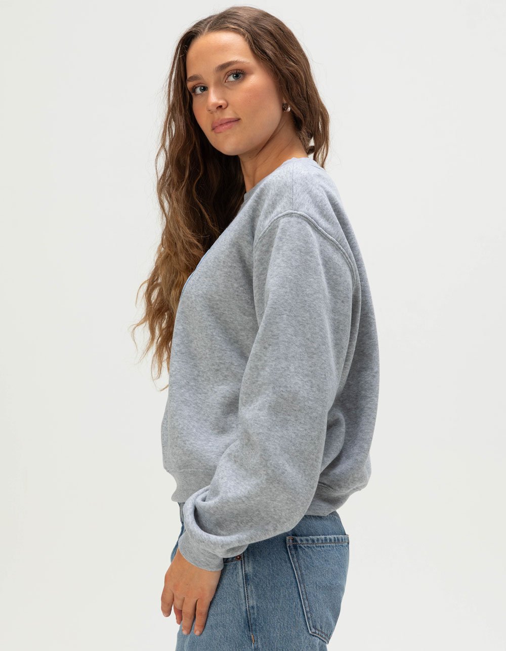 RSQ Womens Surfboard Crewneck Sweatshirt - HEATHER GRAY