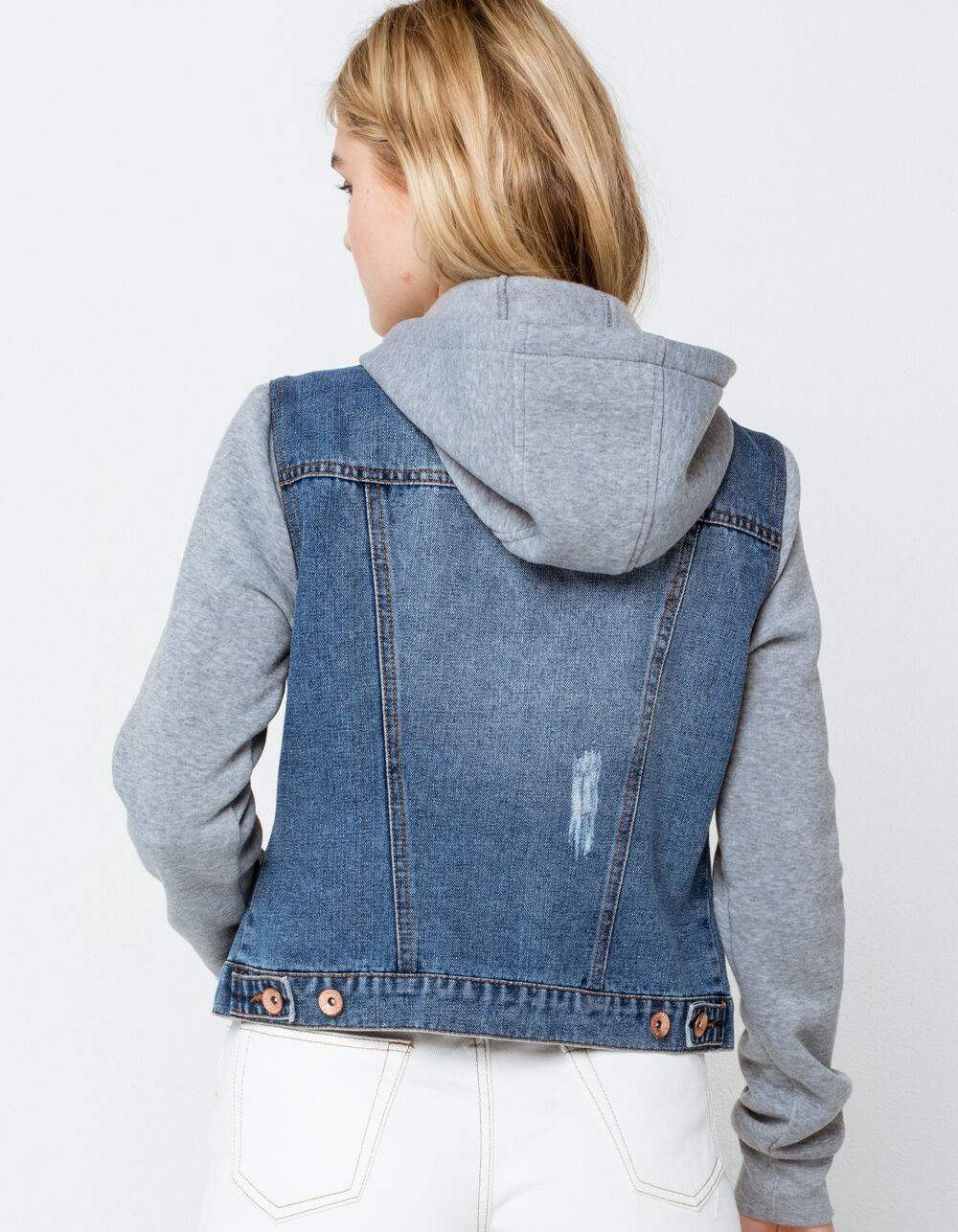 CI SONO Womens Hooded Denim Jacket 