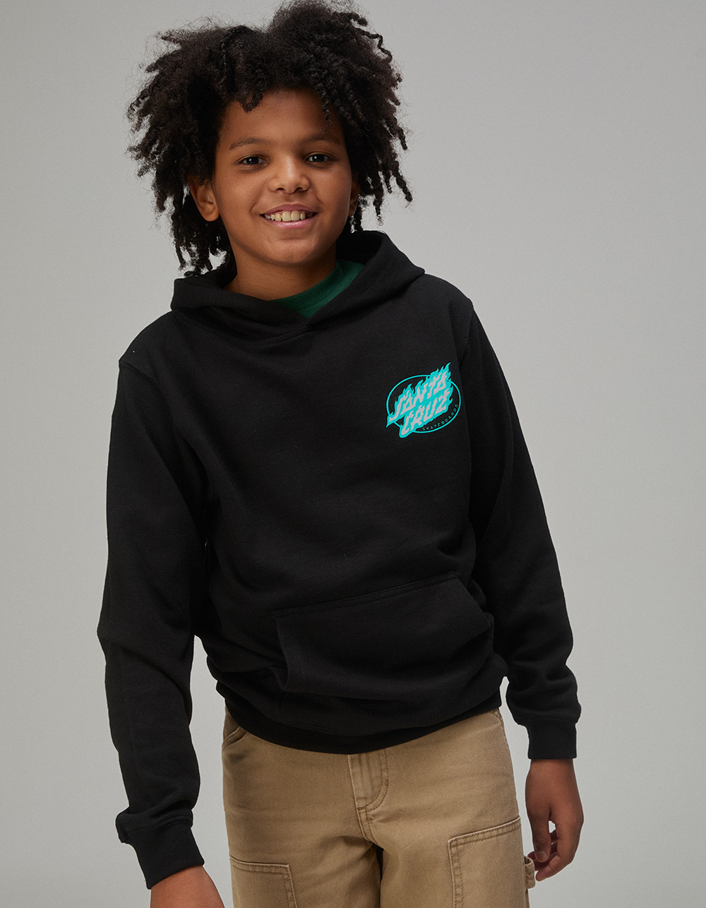 SANTA CRUZ True Oval Flame Dot Boys Hoodie - BLACK