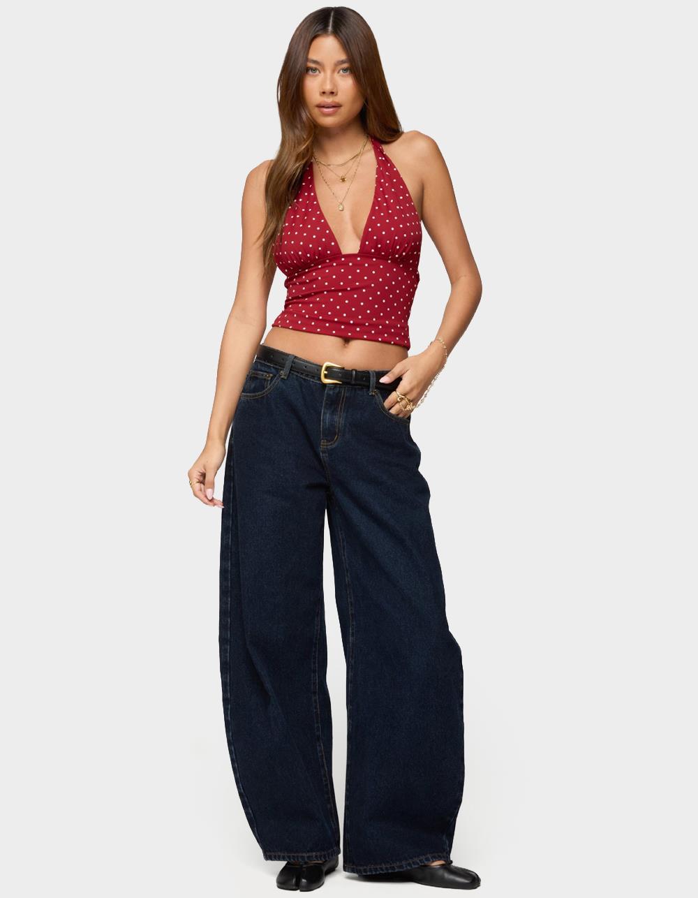 EDIKTED Blaire Polka Dot Halter Top - DK RED