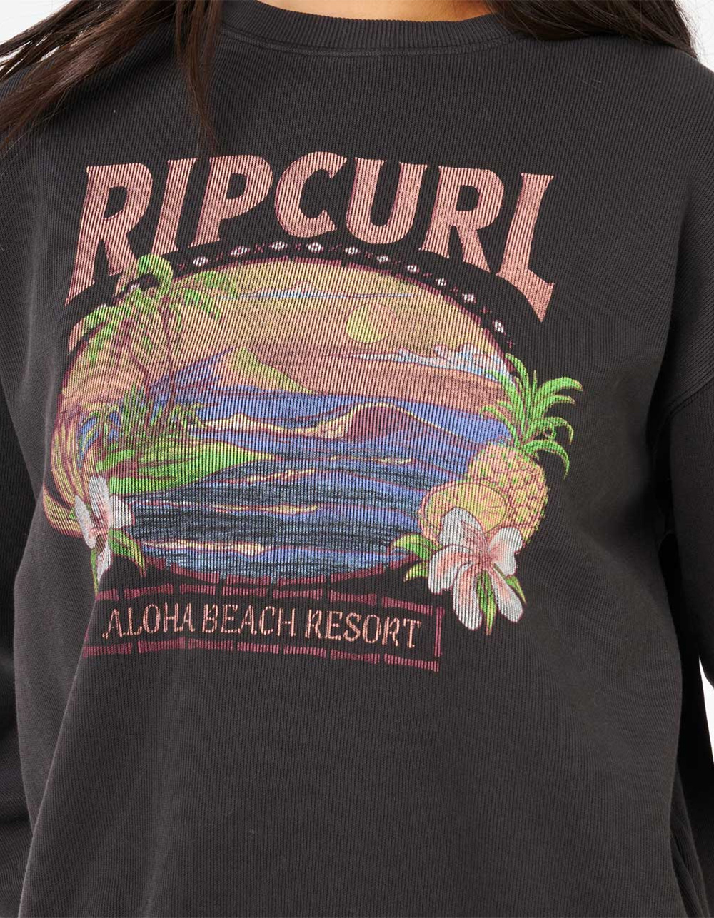 RIP CURL Sunset Womens Relaxed Crewneck Sweatshirt - OFF-BLACK