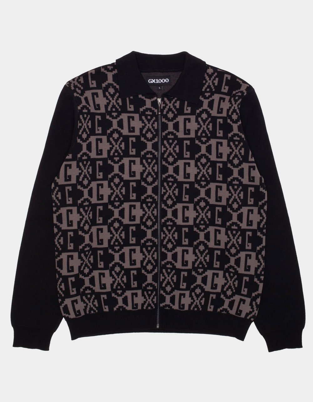 GX1000 Jacquard Knit Mens Zip-Up Sweater - BLACK COMBO