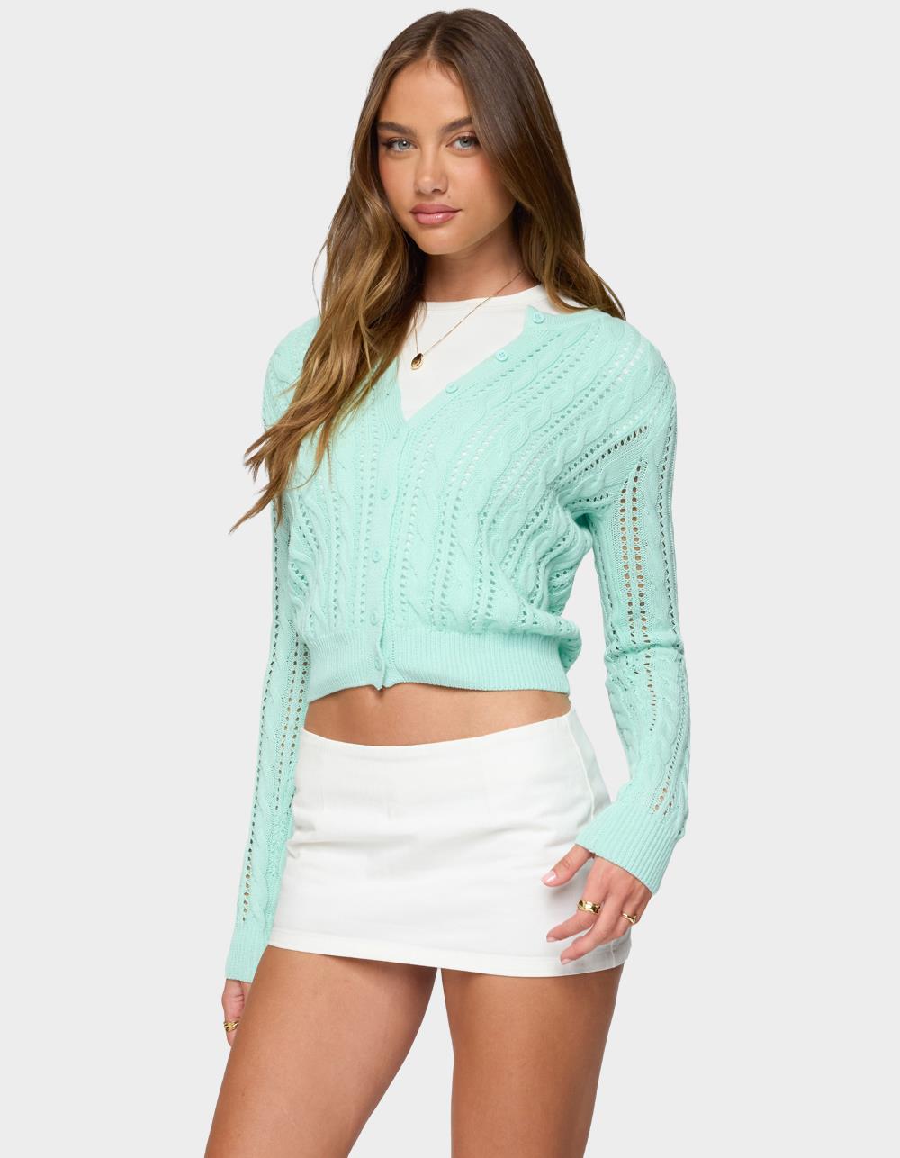 EDIKTED Haisley Cable Knit Cardigan - BLUE