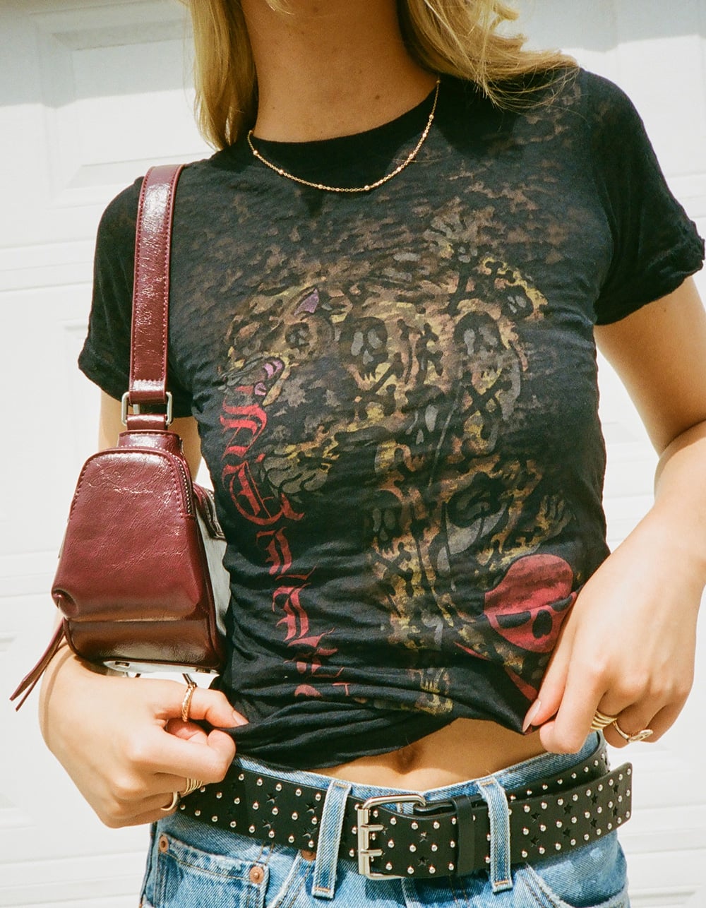 SULLEN Skull Leopard Womens Baby Tee - BLACK