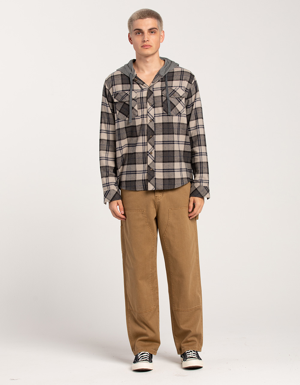 RSQ Mens Plaid Hooded Flannel - LIGHT GRAY | Tillys