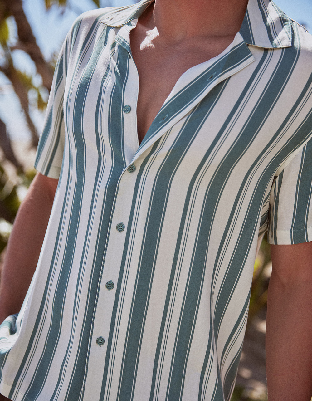 RSQ Mens Simple Stripe Button Up Shirt - PINE