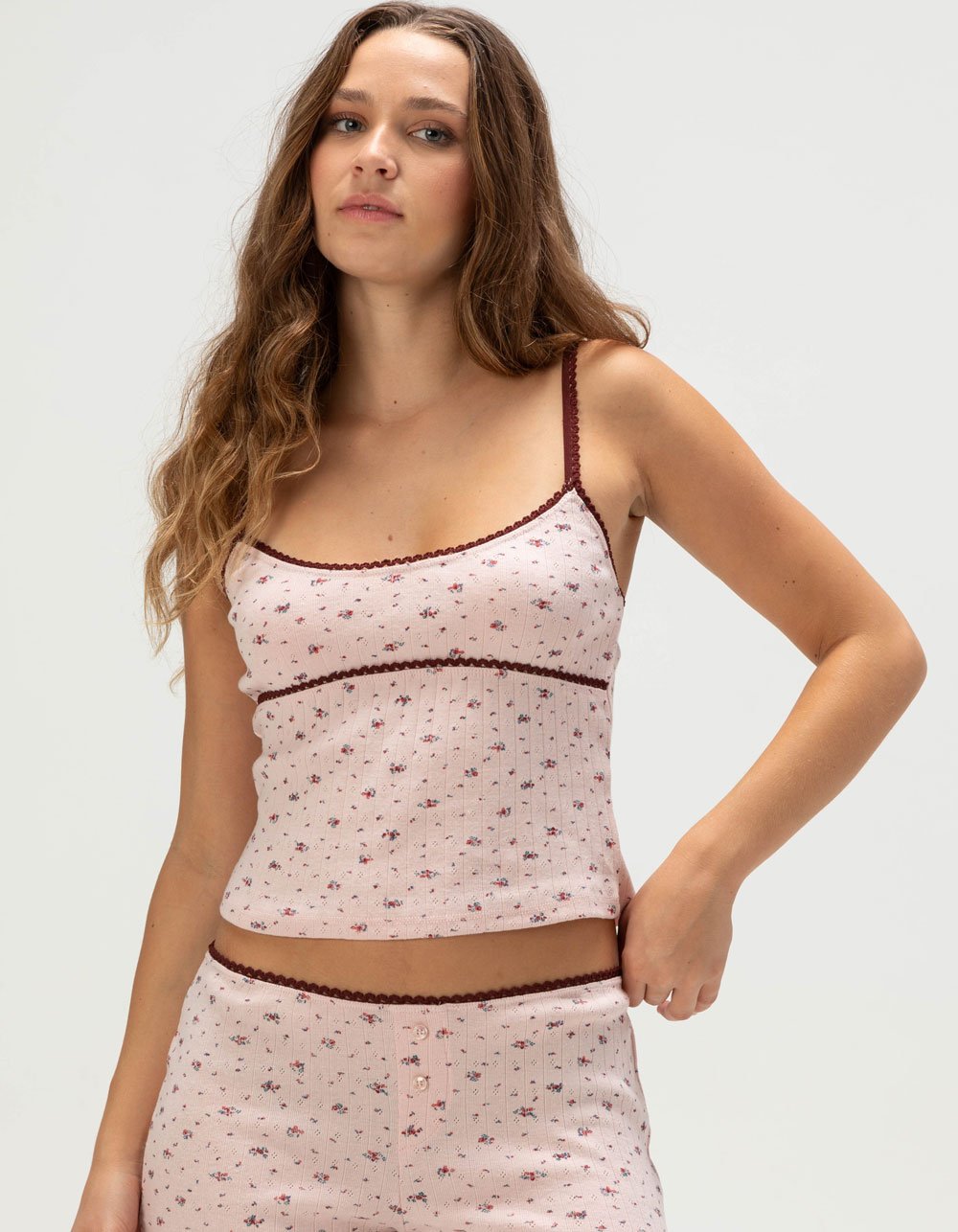 FULL TILT Ditsy Pointelle Womens Cami - PINK COMBO