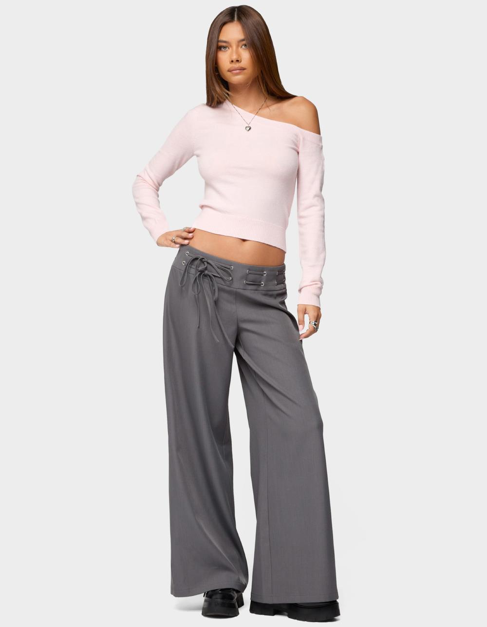 EDIKTED Mayson Off Shoulder Knit Top - LIGHT PINK