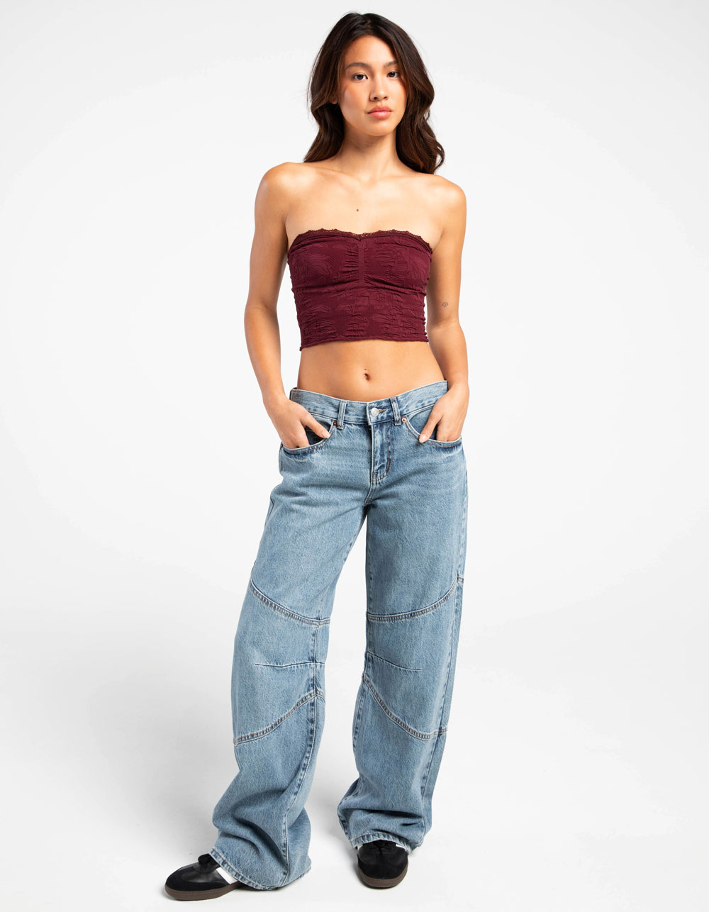 FULL TILT Seamless Lace Trim Textured Womens Tube Top