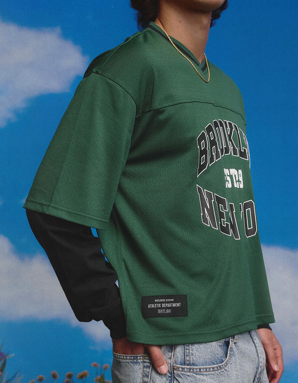 RSQ Mens Mesh Long Sleeve 2fer Jersey - GREEN