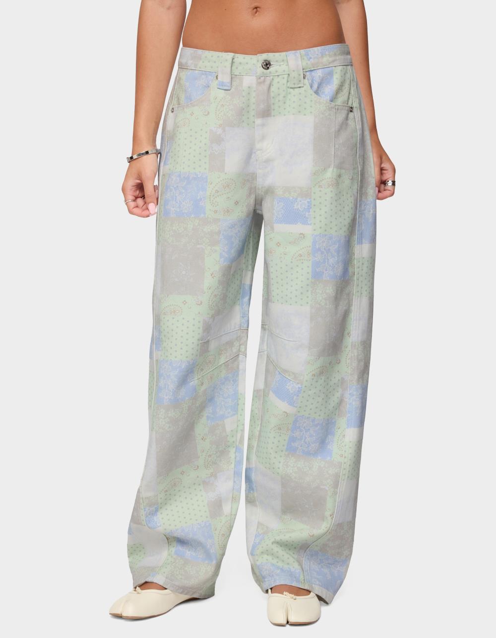 EDIKTED Patchwork Low Rise Baggy Jeans - BLACK