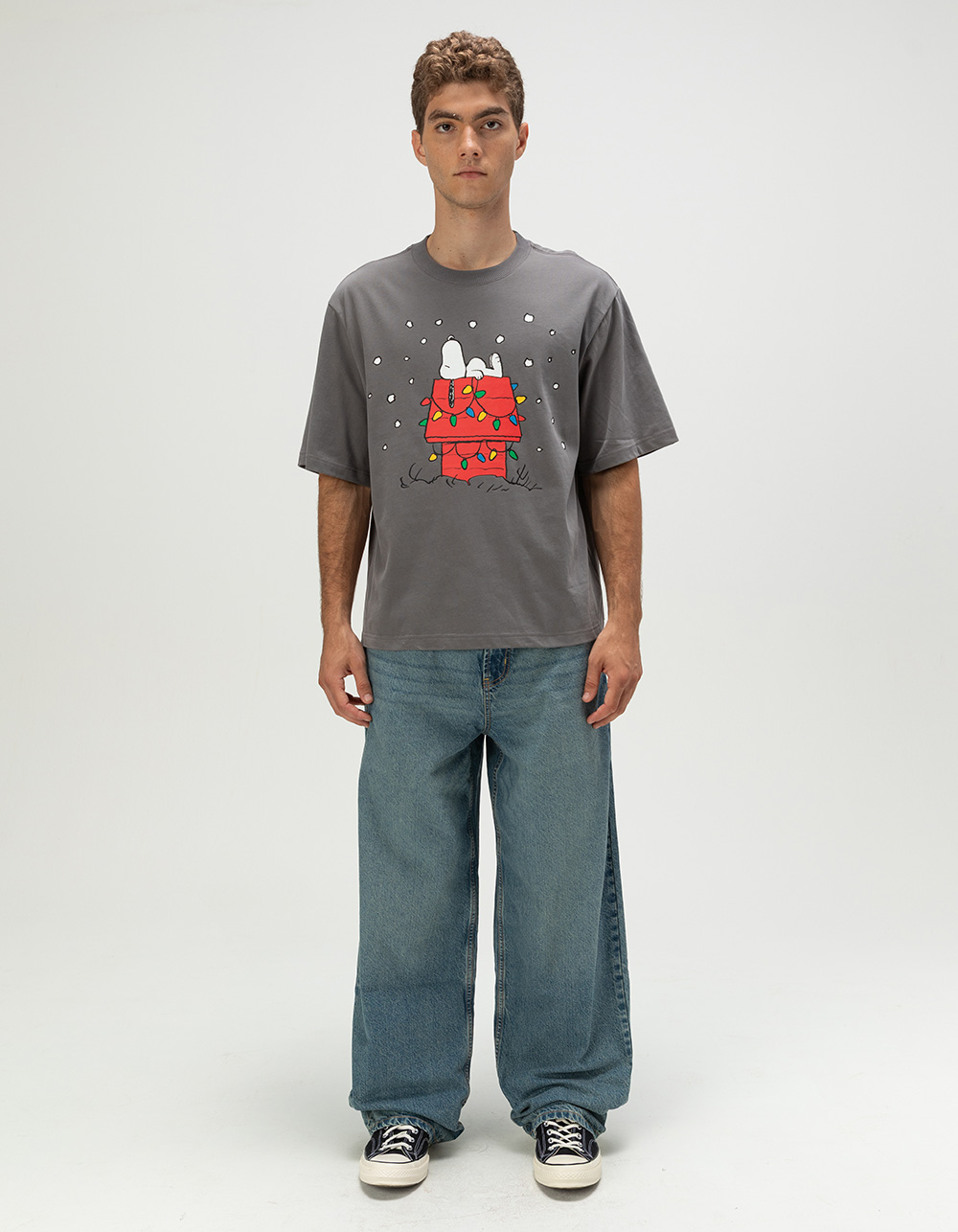 RSQ x Peanuts Snoopy's Doghouse Mens Boxy Tee - GRAY