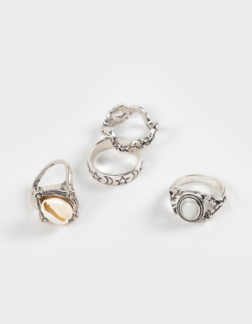 FULL TILT 4 Pack Shell Stone Rings - SILVER