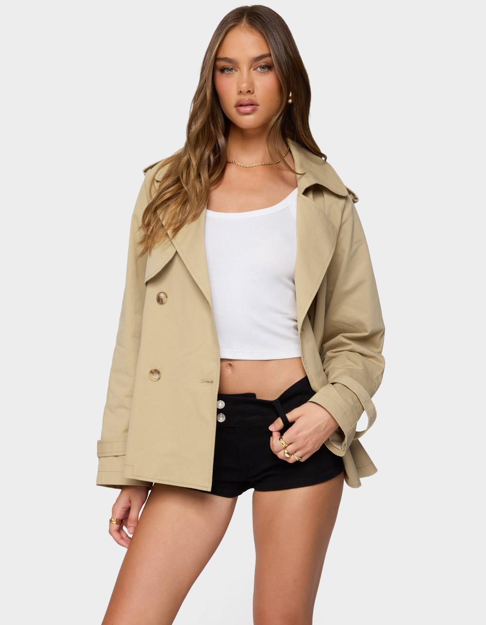 EDIKTED Tobie Raglan Trench Jacket - BEIGE