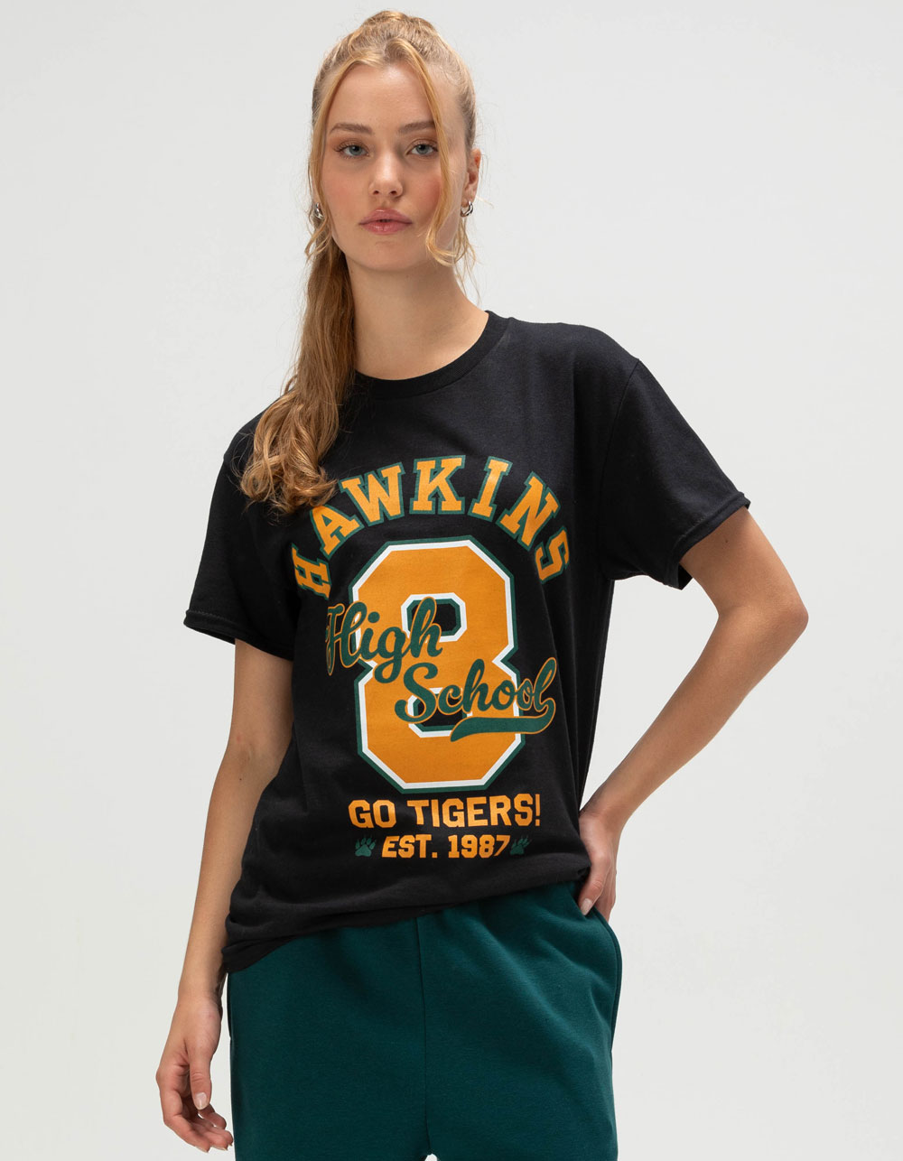 STRANGER THINGS Womens Boyfriend Tee - BLACK