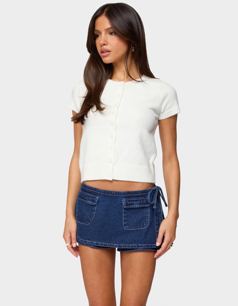 EDIKTED Coreen Button Up Knit Cardigan - WHITE