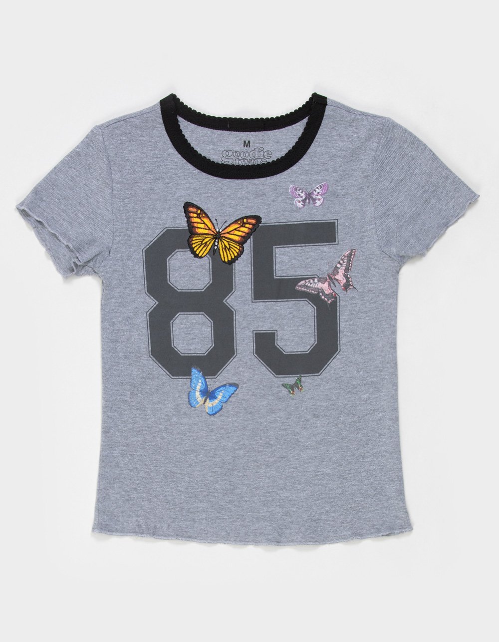 GOODIE TWO SLEEVES Embroidered Butterfly 85 Girls Tee - HEATHER GRAY