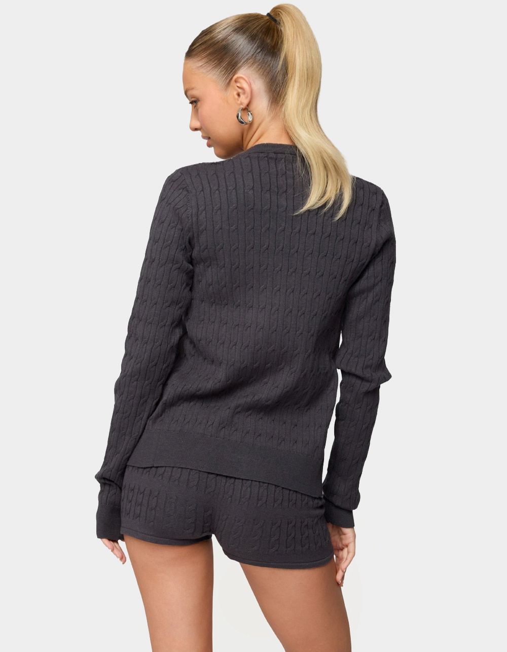EDIKTED Nella Cable Knit Button Up Cardigan - GRAY