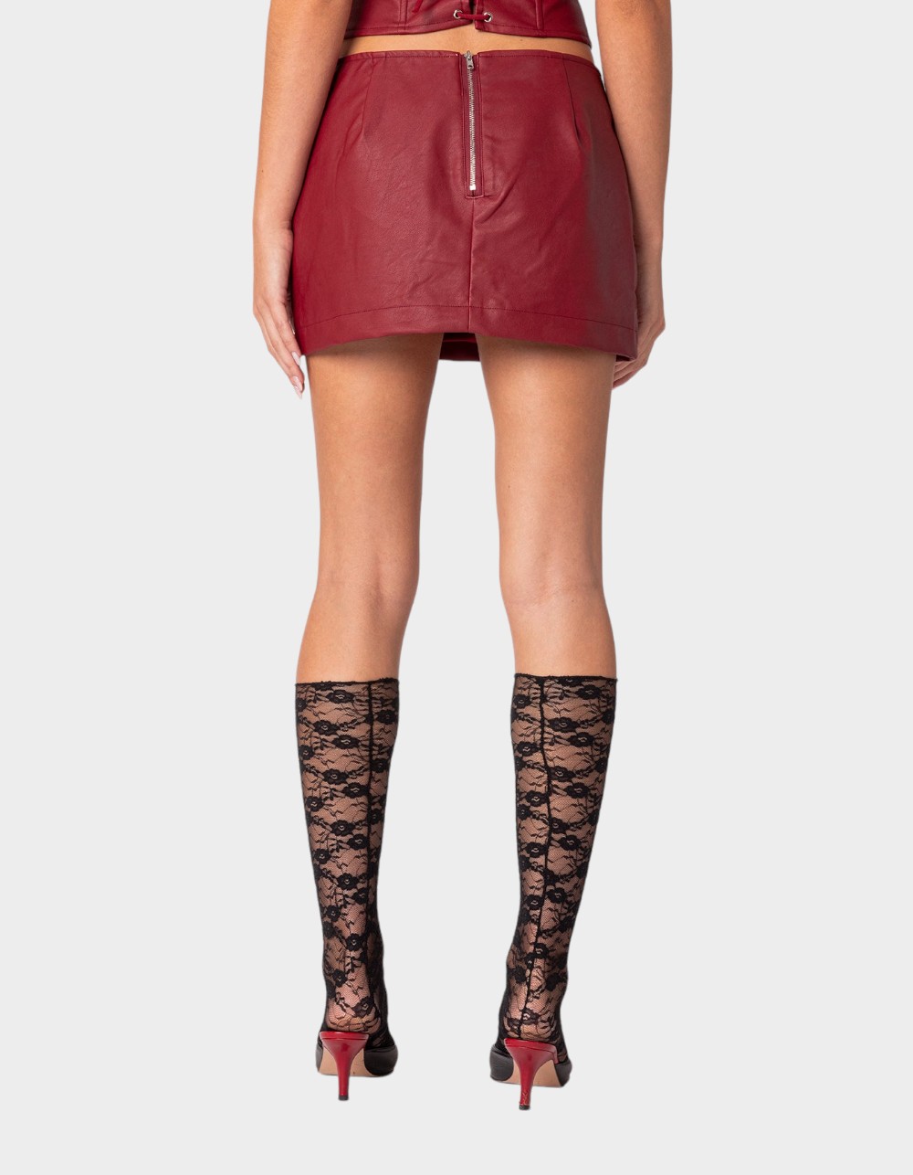 EDIKTED Aster Faux Leather Mini Skirt - DK RED
