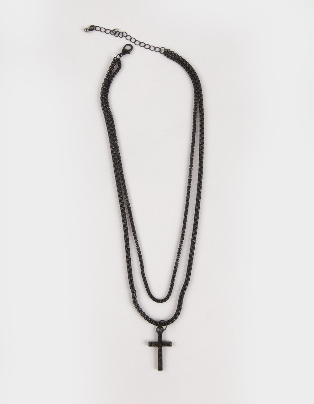 RSQ Cross Layered Chain Necklace - BLACK