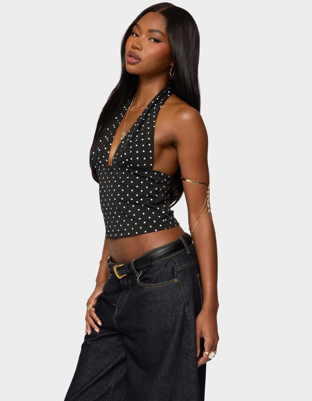 EDIKTED Blaire Polka Dot Halter Top - BLACK