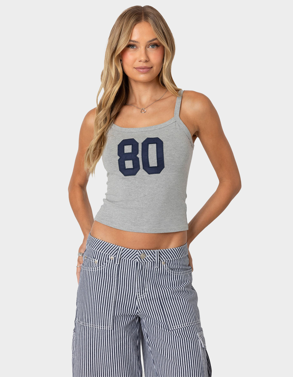 EDIKTED 80's Babe Tank Top - GRAY