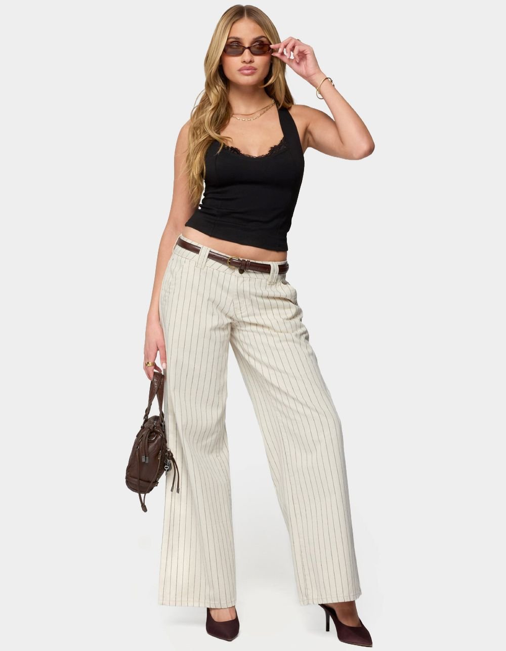 EDIKTED Ranata Lacey Scoop Neck Top - BLACK