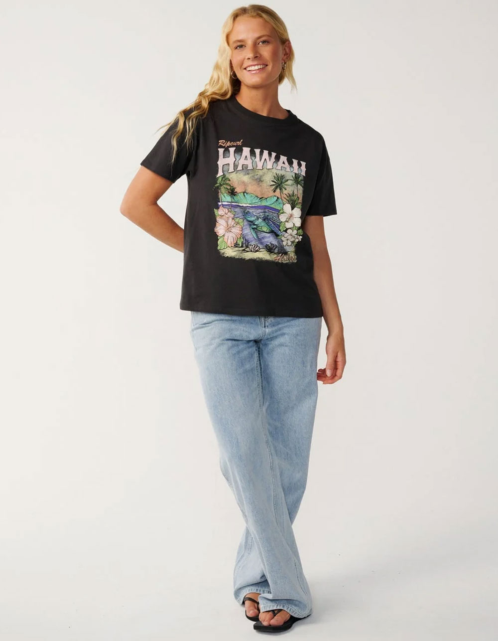 RIP CURL Turtle Bay Womens Relaxed Tee - BLACK