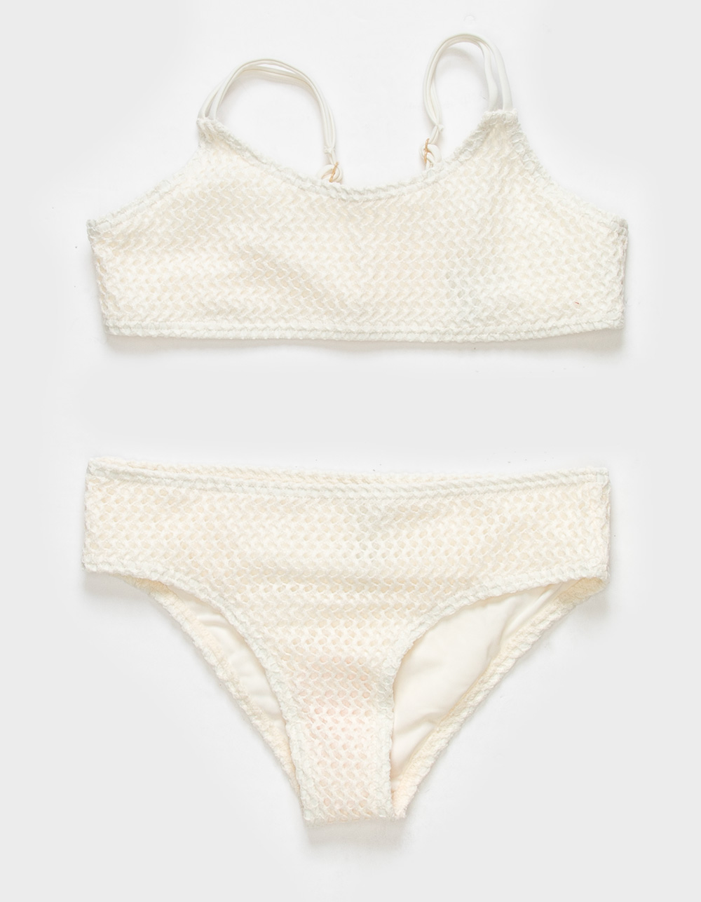 DAMSEL Crochet Texture Girls Bikini Set - OFF WHITE