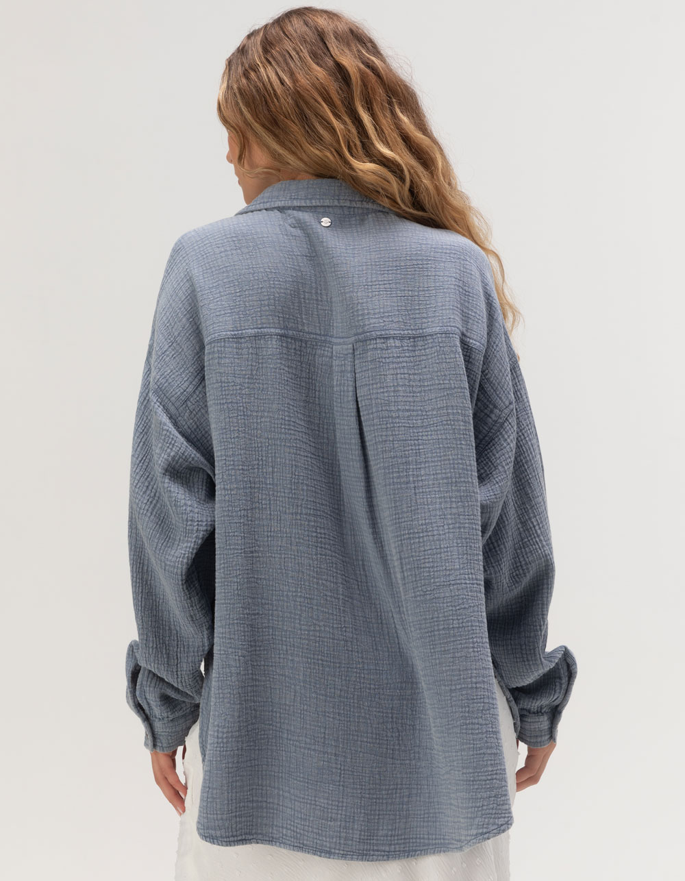 ROXY Morning Time Womens Long Sleeve Button Up Shirt - BLUE