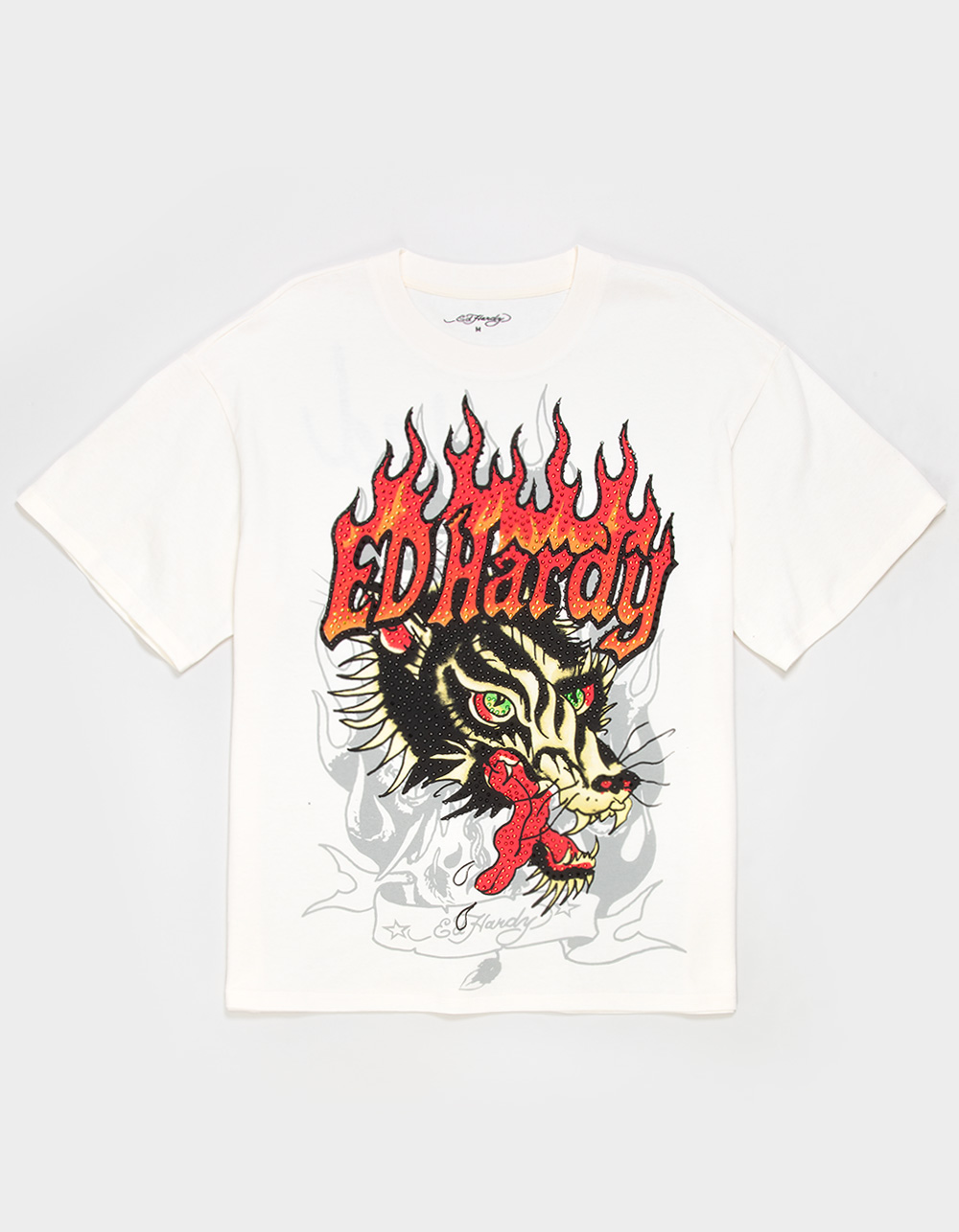 ED HARDY Wolf Head Mens Boxy Tee  - CREAM