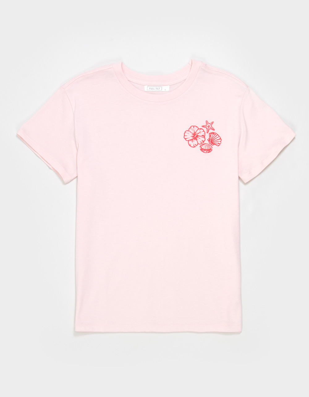 FULL TILT Embroidered Beach Icon Girls Boyfriend Tee - LIGHT PINK