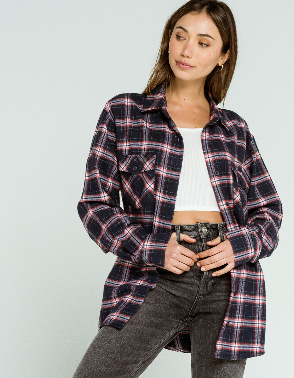RSQ Plaid Womens Navy & Red Flannel Shirt - NAVY/RED | Tillys