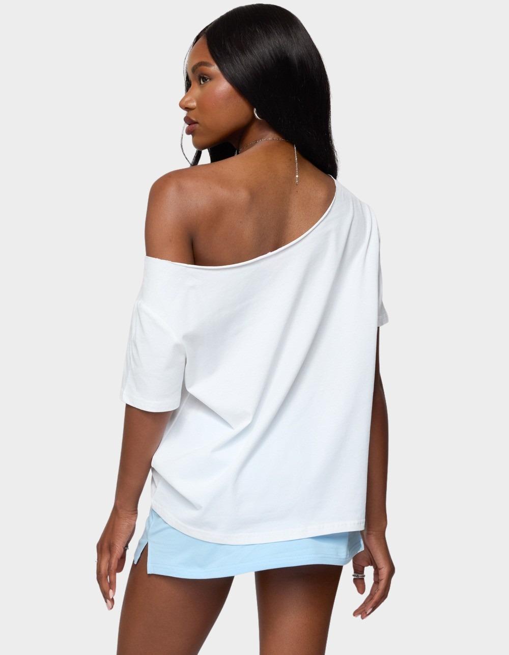 EDIKTED Hawaiian Babe Off Shoulder Tee - WHITE