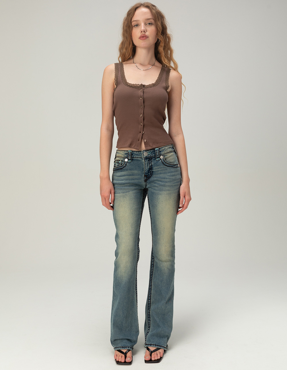 RSQ Womens Lace Trim Button Front Cami