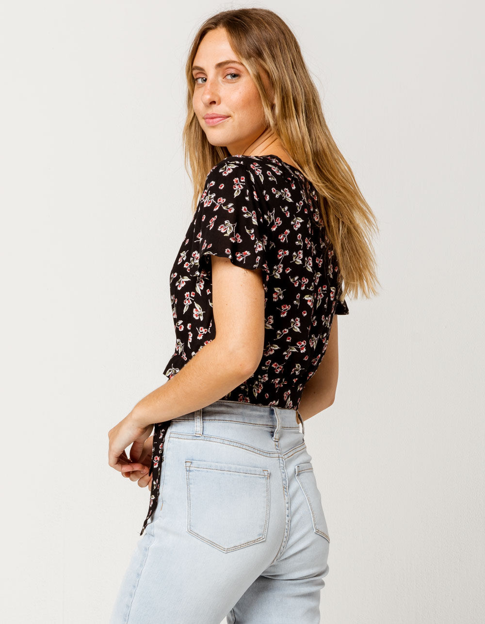 PATRONS OF PEACE Floral Womens Wrap Top image number 1