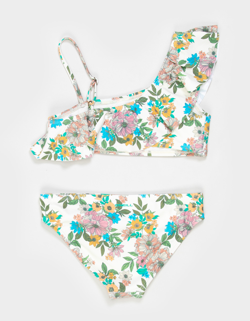 O'NEILL Cara Floral Asymmetrical Ruffle Girls Bralette Bikini Set - WHITE COMBO