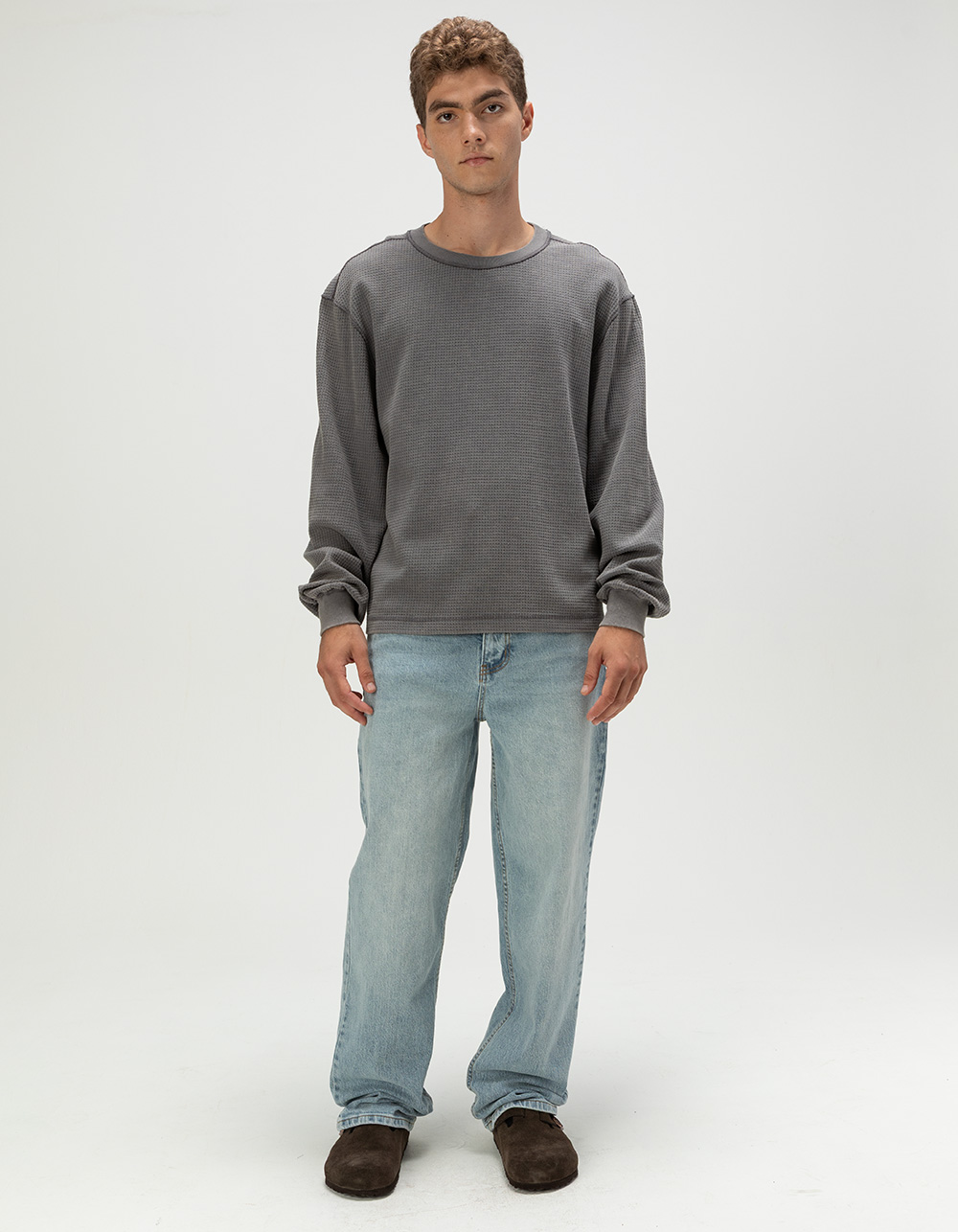 RSQ Mens Washed Boxy Thermal - GRAY