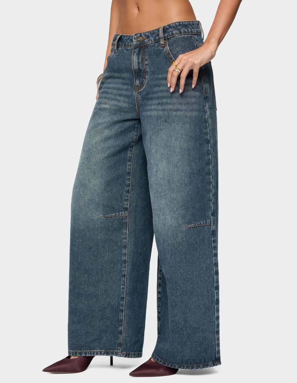 EDIKTED Santi Low Rise Wide Leg Jeans - DARK BLUE