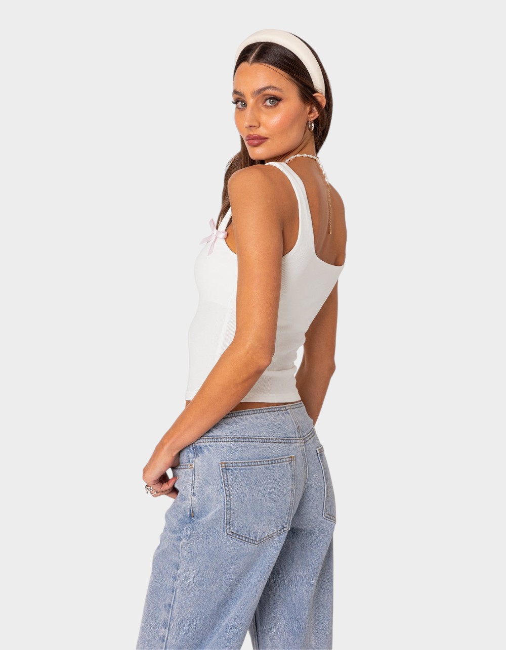 EDIKTED Lola Ribbed Tank Top - WHITE